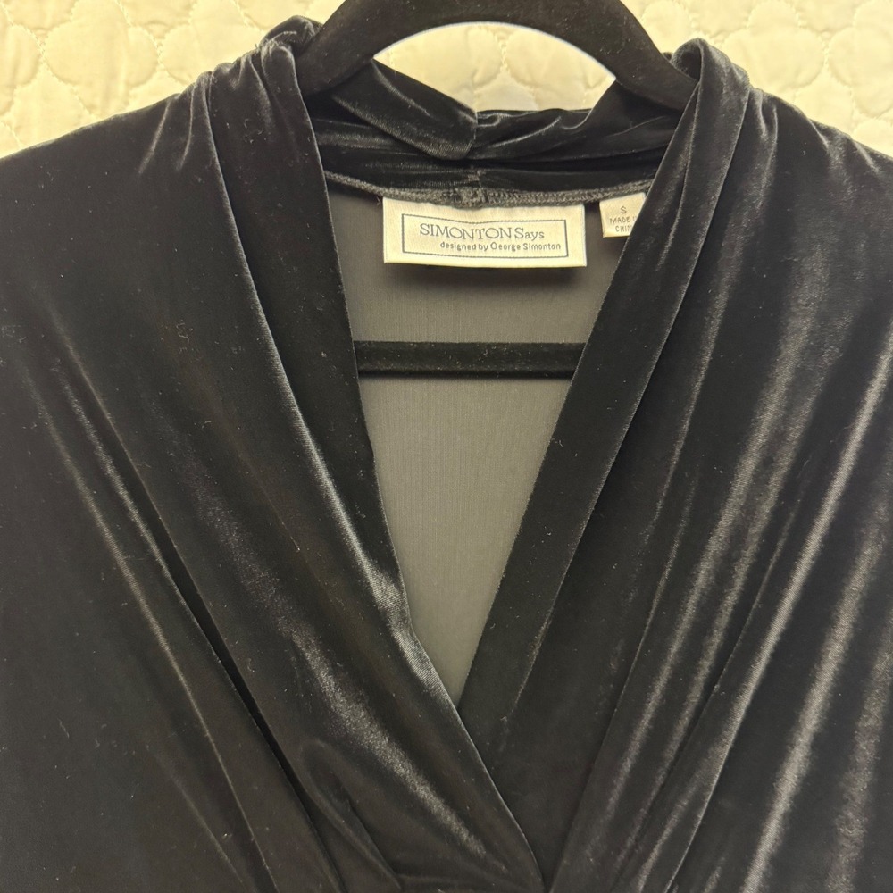 SIMONTON Says Black Velour V Neck Midi Dress Women's Size Small - Picture 3 of 7